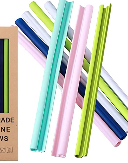 Pajitas de Silicona Reutilizables, de Calidad Alimentaria, sin BPA, Diseño Plegable y Desplegable, Fácil de Limpiar, Compatible con Calor y Frío.