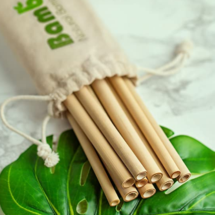 Pajitas de Bambú | Pajitas Reutilizables | Fabricadas en Bali | Pack 12 Pajitas Biodegradables | Pajitas Cócteles | Pajitas Largas | Incluye Cepillo de Limpieza y Bolsa de Jute | Bambaw (22 cm)