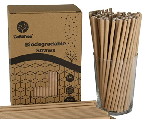 GoBeTree 300 Pajitas de Papel biodegradables Papel Kraft, Pajita Desechables ecológicas compostables. Cañitas para Fiestas, cumpleaños. Bebidas frías y Calientes