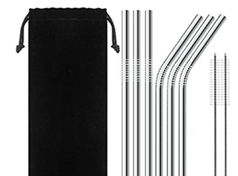 Paquete de 6 pajitas con diseño de 2 de acero inoxidable cepillo, 9,9 "y 10,5", Senhai Metal reutilizable pajitas para batidos fría beverage- 3,5 cm de diámetro