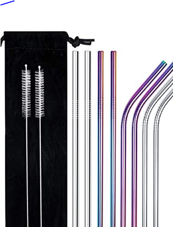 Pajitas (Caña) reutilizables de acero inoxidable, 8 piezas de conjunto con 2 cepillos limpios, de metal aprobado por FDA, ecológica, Pajitas de beber con color de plata & de Arco iris (8,5 pulgada).