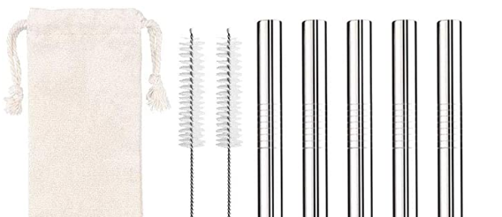 Pajitas de Acero Inoxidable para Batidos, 5 Pajitas de Metal Reutilizables para Té de Burbujas y Boba Extra Anchas con 2 Cepillos de Limpieza para Batidos de Bebida FríA Jui