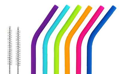 TAMAÑO REGULAR Pajas de beber reutilizables de silicona Juego de 6 para adultos y niños - 2 cepillos de limpieza incluidos por BasicForm